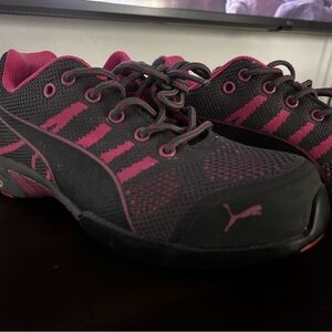 Puma Black and Pink Sports Sneakers